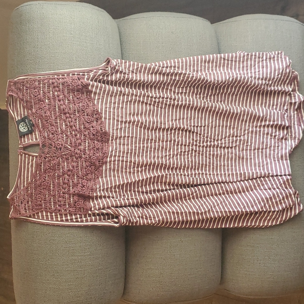 Bobeau Striped Tank with Lacey Detail